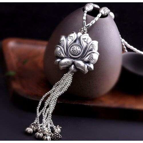 Manufacturers direct Thai silver handmade womens 999 silver winter wild six-word mantra sweater chain