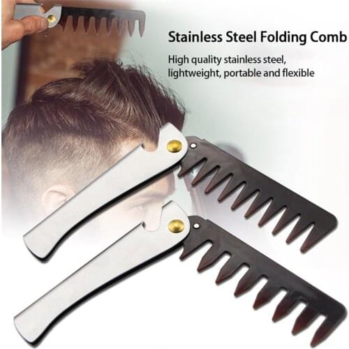 Hair Comb New Mens Dedicated Stainless Steel Folding Comb Set Mini Pocket Comb Beard Care Tool Convenient and Use Hair Brush