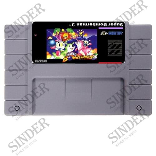 Super Bomberman 3 Good Quliaty Label 16 Bit Big Gray Game Card for NTSC Game Players