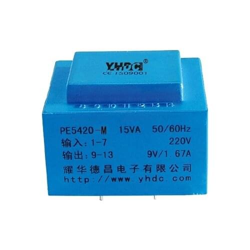 YHDC PE5419E-M Power 15VA Input Voltage 220V Output 2*9V PCB Welding isolation transformer Encapsulated transformer