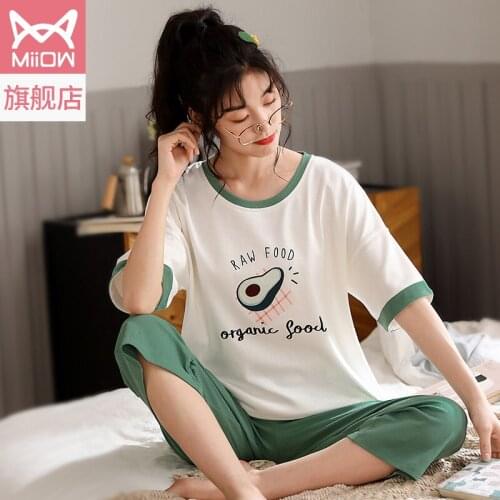 Cotton pajamas women, new summer 2021 short sleeve pullover loose large size home wear womens suit