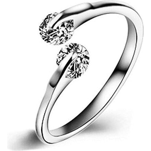 Women Fashion Double Cubic Zircon Inlaid Open Finger Ring Party Jewelry Gift