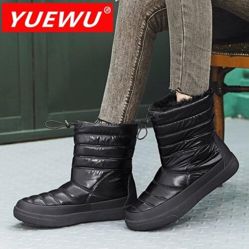 YUEWU Women’s Large Size Waterproof Add Cotton Snow Boots Fashion Flat Heel Middle Tube Cotton Padded Shoes