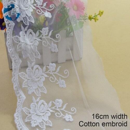 10yards 14cm width white cotton embroided lace ribbon guipure trim DIY wedding Accessories dolls lace french lace applique#2934