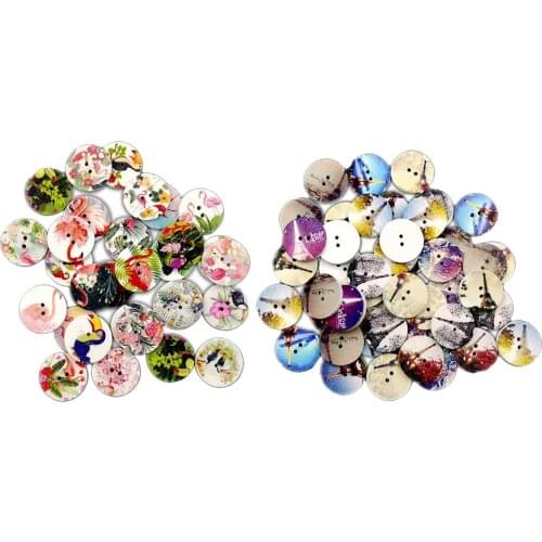 100 Bulk Mixed Painting Wooden Buttons Assorted Colors Flat Wood Button 2 Holes