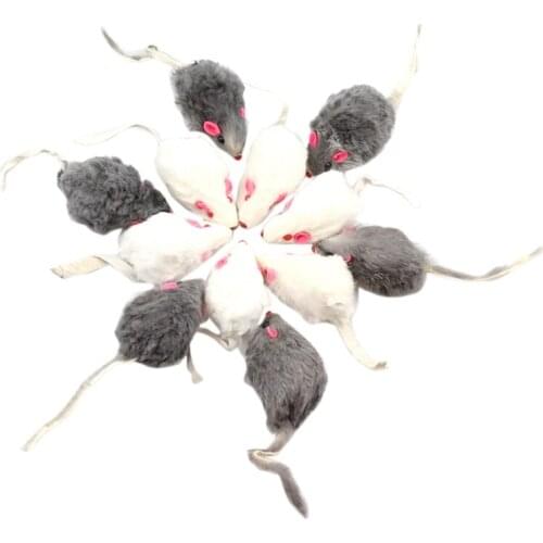 12Pcs False Mouse Cat Pet Toys Cat Long-Haired Tail Mice Sound Rattling Soft Real Rabbit Fur Sound Squeaky Cat Toy
