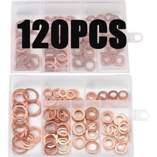 120Pcs M5/M6/M8/M10/M12 Copper Sealing Washer For Boat Crush Washer Flat Seal Ring Fitting Kit