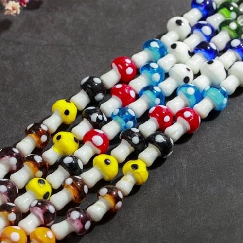 20pcs/lot Lampwork Mushroom Glass Spacer Loose Beads Charm Findings 10*13MM