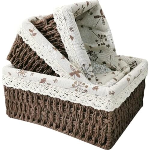 3PCS handmade rattan storage baskets, household goods, snacks, fruits, sundries, clothing, and wicker storage baskets