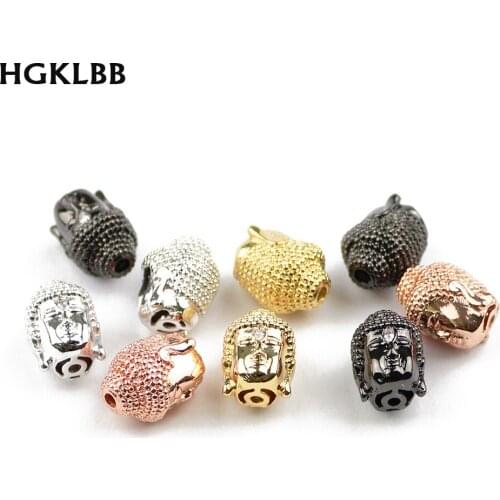 HGKLBB 4pcs Inlay CZ Buddha head Pendant Charm metal Beads Copper Spacer Loose Beads for Jewelry Making Bracelet DIY Findings
