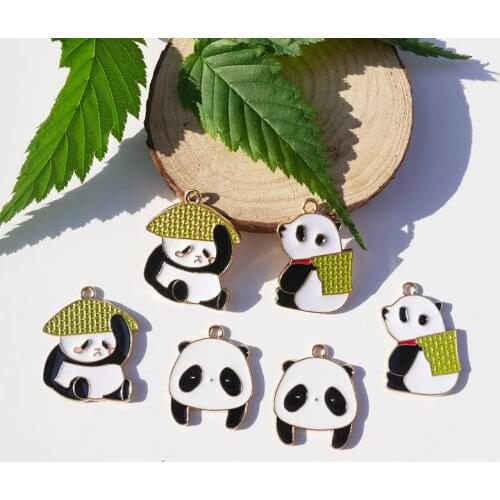 AX94F-3 Lovely Panda Bear Charms with Green-set of 10 White and Black Panda Metal Pendants 20*27mm Animal Panda Enameled Charms