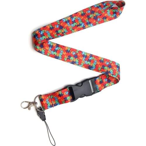 CA103 Autism Puzzle Multi-function Keychain Phone Lanyard Cartoon Punk Neck Strap for Keys ID Card Cell Phone Lanyards