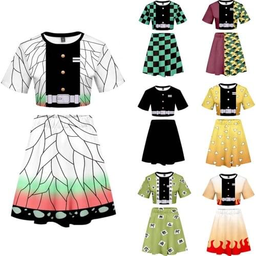 Demon Slayer T Shirt Skirts Kawaii Cartoon Blade of Ghost Graphic T-shirt Kimetsu No Yaiba Anime Demon Blade Cool Tshirt Skirts