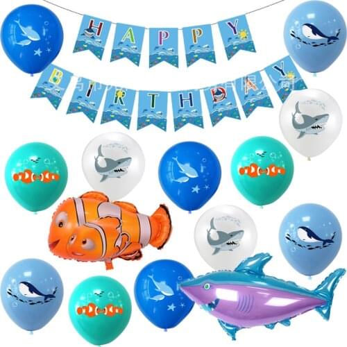 1set Giant Shark Theme Birthday Party Balloons Decorations Marine Life Banner Clownfish Ballon Kids Baby Shower Fish Globos Toys
