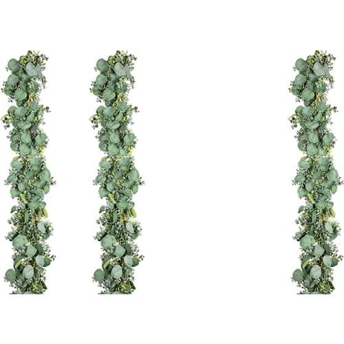 Artificial Eucalyptus Leaves Garland, 6.5Ft Fake Greenery Frosted Vine for Wedding Table Runner Mantel Home Decor