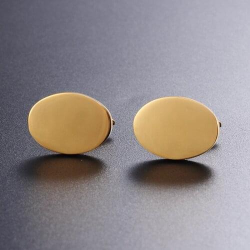 Personalized Mens Stainless Steel Cufflinks Writing Name Initials Oval Gold Cuff links Buttons Custom Engraved Ellipse Cufflink