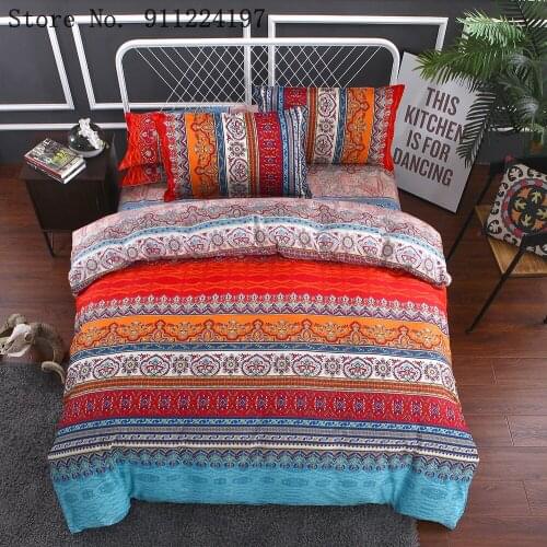 Chinese Tradition Bedding Set Red Strip Duvet Cover Set Pillowcases Comforter Bed Set Double Twin Single Bedclothes Home Textile