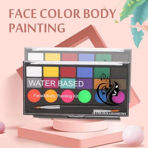 18-Color Water-based Body Face Painting Paint + 8PCS Brushes + 40PCS Stencils for Halloween Masquerade Role Play Cosplay Party