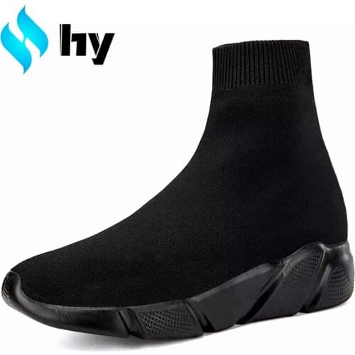 New Womens Shoes Unisex Socks Shoes Breathable High-top Flats Fashion Mans Sneakers Stretch Fabric Casual Slip-On Ladies Shoes