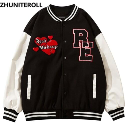 Fashion Harajuku Embroidery Letter 2021 Jacket Men Patchwork Bomber Casual Baseball Coats Streetwear High Street Tops Clothing