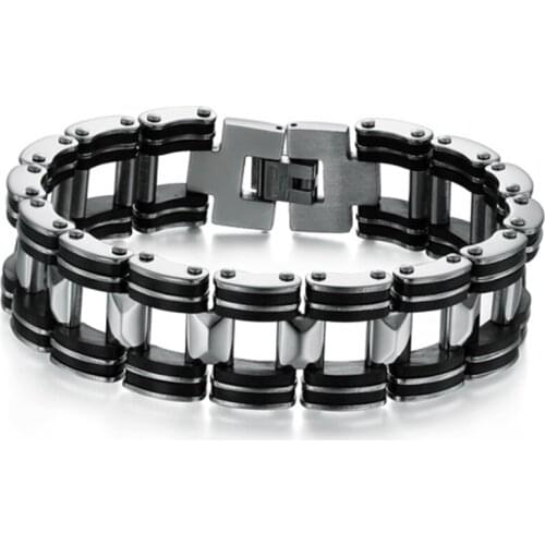Trendy Men Genuine Braided Silicone Bracelets Men Stainless Steel Biker Bracelets Bangles For Male Female Jewelry Gift