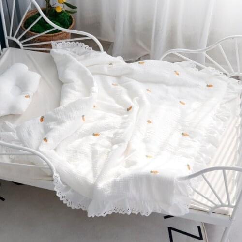Korean Embroidery Muslin Baby Bedding Blanket for Baby Gauze Bed Quilt Kids Summer Quilts Bed Cover Air Conditioner Quilts Plaid