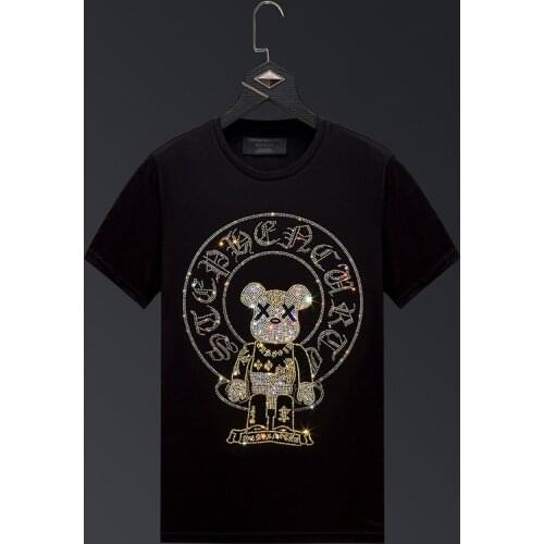 Bear 2021 Rhinestones T Shirt Men Brand Short Sleeve Fashion Streetwear Modal Cotton O Neck Slim Diamonds Tops Man Plus Size 6XL