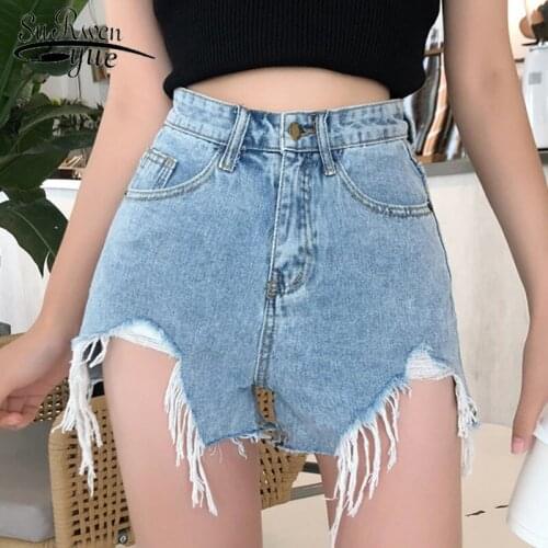 2019 New summer high waist A-shaped irregular loose-legged women jeans shorts women Sexy Lady hot tops 3663 50