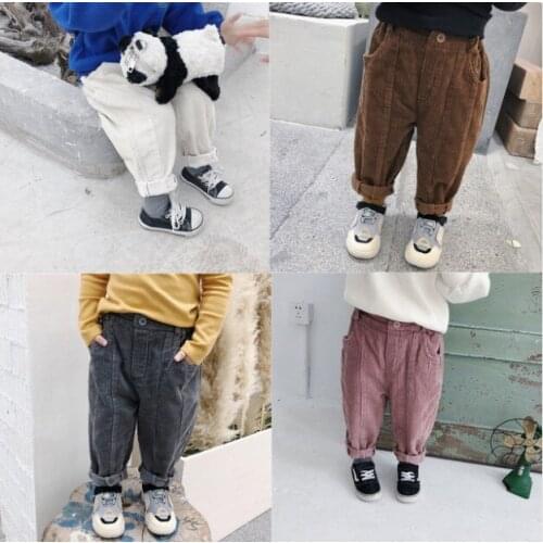 Autumn Winter boys girls cotton corduroy casual pants 2018 kids all-match spliced solid color loose pants children trousers