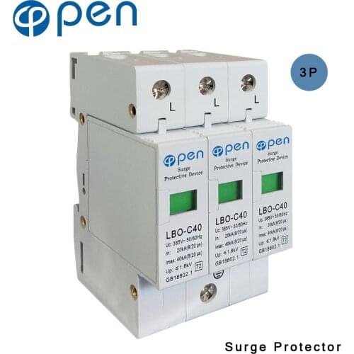 OPEN LBO-C40 Series Household Surge Protective Device SPD 3P 20kA-40kS 380VAC/385VAC Low Voltage Arrester Device Protector