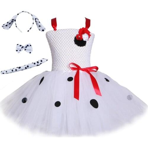 Dalmatian Girls Tutu Dress Polka Dot Tulle Flower Girl Birthday Party Dress Kids Halloween Costumes Dalmation Dog Girls Dress Up