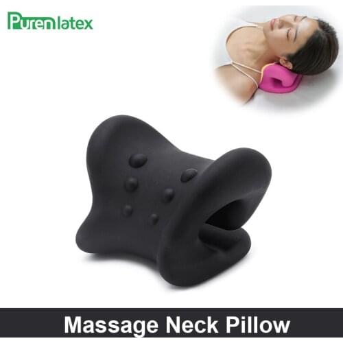 PurenLatex Neck Massage Pillow Memory Foam Pillow Orthopedic Cervical Vertebra Relieve Pain Massage Spots Travel Neck Pillow