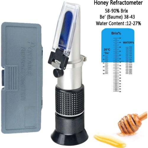 Portable 3 in1 Honey Refractometer 58-90% Brix Scale Range With ATC Honey Moisture Tester For Beekeeping Jelly Jam And Syrup