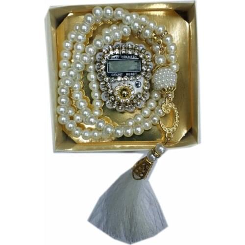 Boxed Luxury Zikirmatik Pearl Rosary Set White