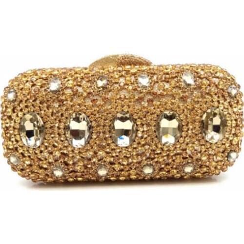 Luxury gold Crystal diamond Evening Purse Handcraft Rhinestones Party Clutch Bags Soiree Sac Pochette Women Wedding Bride Pouch