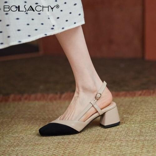 Mixed Color Chunky single shoes Women Summer Patchwork Sandals Back Strap Slip on Slingback Elegant Sandalias Mujer Size 31-43