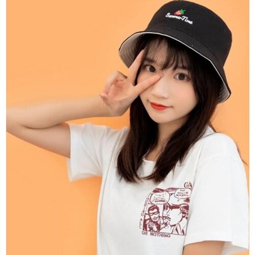 Student Japanese net red fisherman hat, girls all-match embroidery age-reducing visor hat, male and female couple smiley hat