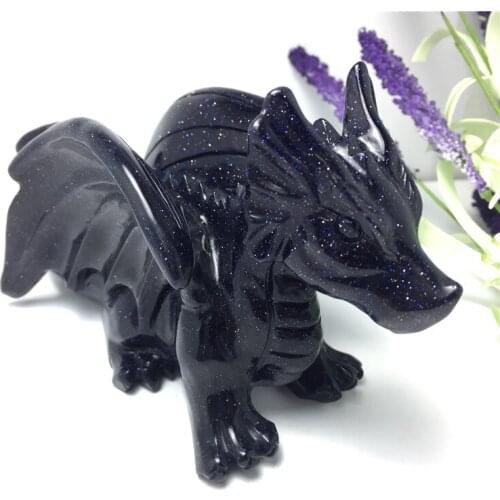 Unique Natural Blue Sand Stone Crystal Flying Dragon Hand Carved Reiki Healing Chakra Stone Home Decoration Collection