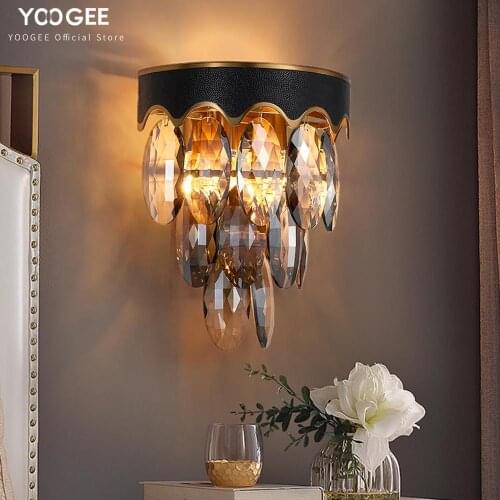 YOOGEE Black Bedside Lamp Crystal Wall Sconces Lights for Living room Indoor Lighting Cristal Wall Lamp Home Decoration