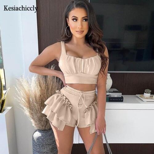 Kesiachiccly Women Rompers casual ruffles shorts overalls sleeveless solid playsuits summer beach lace up short jumpsuits