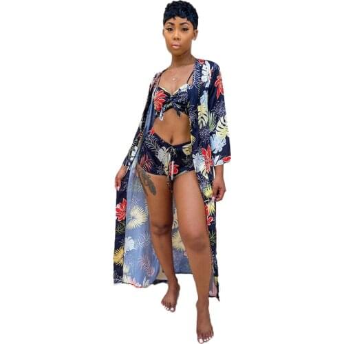 Three Piece Ladies Suit Beach Suit Swimsuit Beach Suit Bikini Suit Casual Fashion Print Soft Shorts Cape Suit New Summer Style