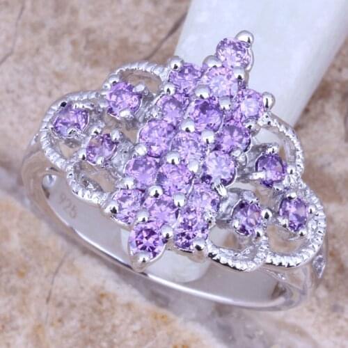Lovely Purple Cubic Zirconia Silver Plated Overlay Womens Ring Size 6 / 7 / 8 / 9 R1001