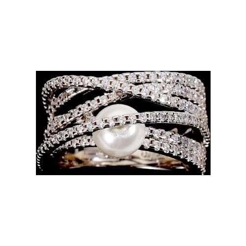 Top Quality Fashion Micro Paved AAA+ Zirconia Pearl Multi-Layer Circle Sterling Silver Ring For Women INS Brand Jewelry