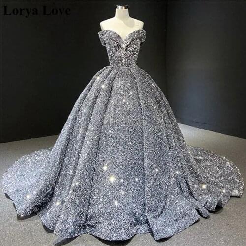 Gray Formal Party Night Evening Dresses 2021Luxury Women Elegant Sequined Robe De Soiree Off Shoulder Vintage Long Prom Dress
