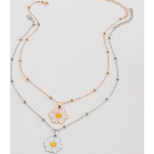 New Arrival Metal Flower Necklaces Womens Vintage Refill Little Daisy Alloy Double Pendant Necklaces Jewelry for Girls Party