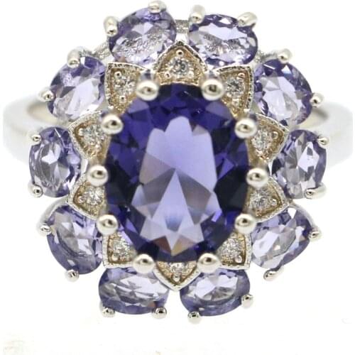 25x18mm Popular Style Created Iolite Silver Ring Daily Wear Wholesale Drop Shipping