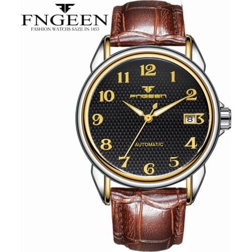 2020 Top Brand FNGEEN Business Men Watch Leather Luminous Date Male Clock Hour Tourbillon Self Wind Automatic Mechanical Watches