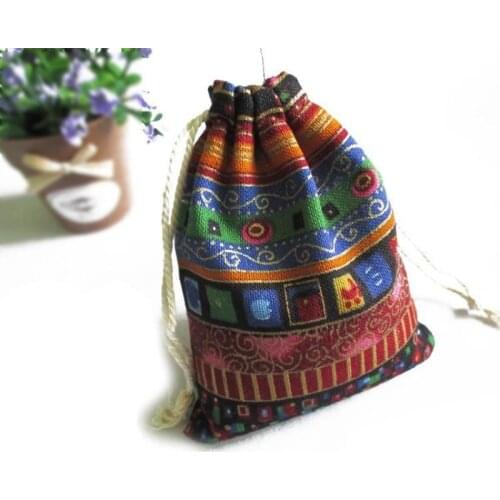 Hot Sale Ethnic Mix 4Pcs 9.5cm*12cm Gift Bags for Accessories Beads Multicolor Tribal Cotton Drawstring Jewelry Bags Pouches