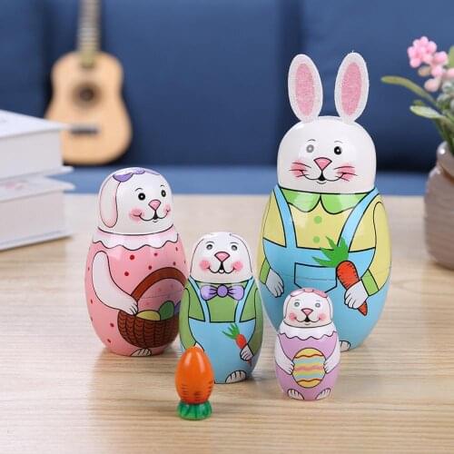 5pcs Handmade Painted Set Toy Creative Nesting Dolls Wishing Russian Doll Wood Russian Nesting Matryoshka Dolls Set Gifts