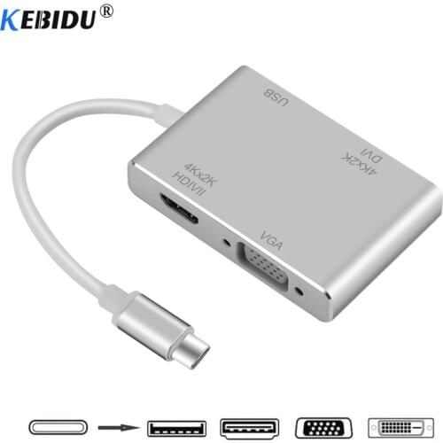 KEBIDU 4 In 1 Type C To HDMI-compatible VGA DVI USB 3.0 Adapter USB C Cable For Laptop TV HDMI-compatible Converter For Mouse